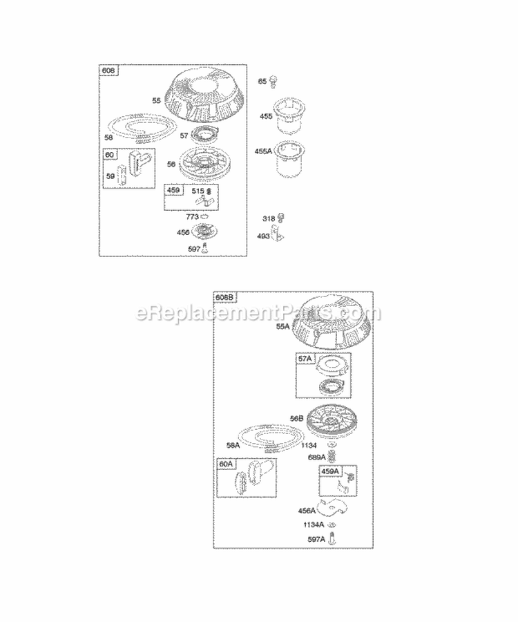 Rewind Starter Diagram and Parts List for 303777-1114-E1  Briggs and Stratton Engine